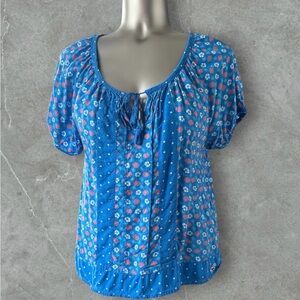 💟Hollister Blue Floral Scoop-Neck Boho Top